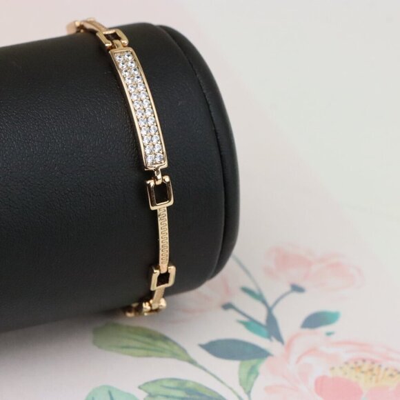 "Elegant Rose Gold Bracelet with Sparkling CZ Bar Accent, XPBL0904 - Picture 10 of 13